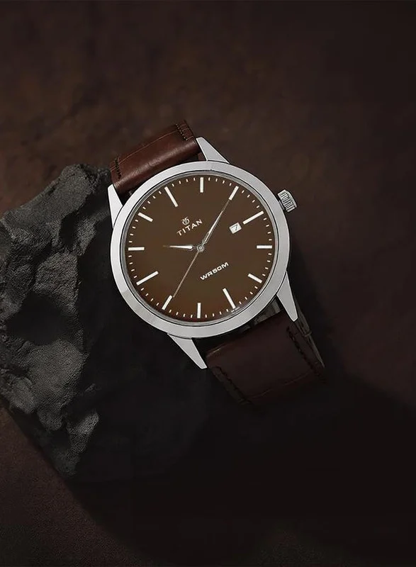 TITAN Titan Eco Quartz Analog with Date Brown Dial Brown Leather Strap Watch for Men - NT1584SL04